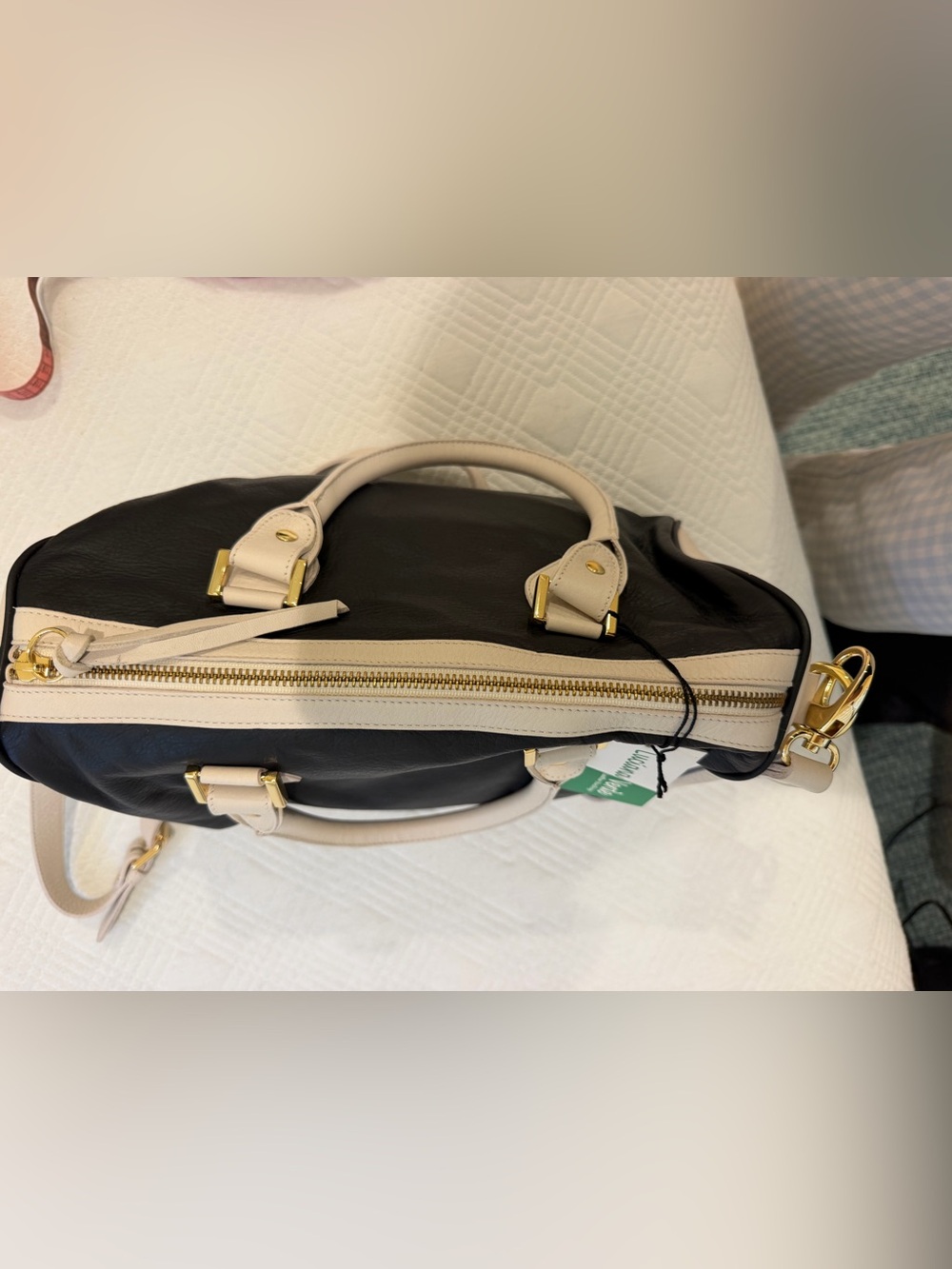 Leather Black and Cream Tote Bag - Picture 5 of 7